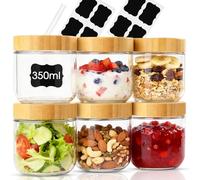 Otauoaea 6 Piezas Tarros de Cristal con Tapa, 350ml Vasos Yogurtera con Tapa, Mason Jar Botes de Cristal Hermetico Overnight Oats Jar para Yogur, Mermelada, Especias, Cereales, Pudín