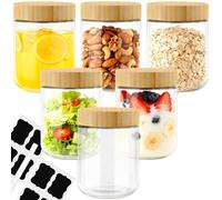 Otauoaea 6 Piezas Tarros de Cristal con Tapa, 470ml Vasos Yogurtera con Tapa, Mason Jar Botes de Cristal Hermetico Overnight Oats Jar para Yogur, Mermelada, Especias, Cereales, Pudín