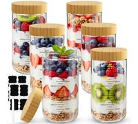 Otauoaea 6 Piezas Tarros de Cristal con Tapa 680ml Vasos Yogurtera con Tapa, Frasco de Vidrio Graduado,Overnight Oats Jar Botes de Cristal Hermetico para Yogur, Mermelada, Ensalada, Cereales, Pudín
