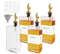 Otauoaea Aceitera 500ml Dispensador de Aceite,4pcs Aceitera Antigoteo Cristal,Botellas de Aceitera y Vinagrera,Aceiteras de Oliva para Cocina,Aceitero Vertedor Automático con Etiquetas y Embudo-Glod