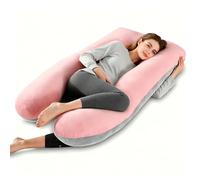 Otauoaea Almohada para Embarazadas, Almohada de Embarazo, Almohada de Cuerpo Completo en Forma de U, Almohada de Lactancia con Funda de Terciopelo Extraíble y Lavable,145x70 cm, Rosa & Gris
