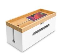 Otauoaea Caja Cables en Madera - Caja Organizadora de Gestión de Cables - Oculta y Guarda los Cables - Caja Recoge Cables Mesa y Escritorio - Blanco