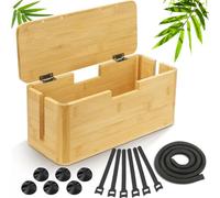 Otauoaea Caja Organizadora Cables, Caja Cables de Bambú Sostenible - Caja Cables Organizador - Caja para Cables - Caja Guarda Cables para Esconder y Ocultar Cables TV - Apto para Hogar y Oficina