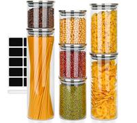 Otauoaea Tarros de Cristal con Tapa Aceros Inoxidables, Juego de 7Botes Cristal Grandes, Frascos de Vidrio para Cereales Espaguetis Pasta(1300ml,700ml,400ml,1000ml,450ml,2 * 550ml)