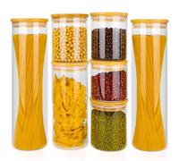 Otauoaea Tarros de Cristal con Tapa Bambú, Juego de 7 Botes Cristal Grandes, Frascos de Vidrio para Cereales Espaguetis Pasta (500ml x3, 900ml x1, 1400ml x2, 400ml x1)