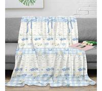 OTBSDNKZZ Estampado 3D Blue Ribbon Decor Manta térmica Microfibra Ropa de Cama retiene el Calor Pastel Floral Pattern Plaid Suave Transpirable Lavable para Interiores 40x50inch(100x130cm)