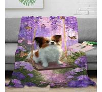 OTBSDNKZZ Estampado 3D Bonito Perro Swing Manta de salón Microfibra Ropa de Cama esponjosa Violet Garden Scene Plaid de salón Lavable para jóvenes en casa compartida 80×90inch(200x230cm)