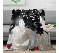 OTBSDNKZZ Estampado 3D Butterfly Plaid de sofá Microfibra Ropa de Cama Suave Negro and Blanco Floral Arte Manta de sofá Anti-Bolitas para oficinas Open Space Juveniles 80×90inch(200x230cm)