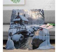 OTBSDNKZZ Estampado 3D Cabin Scene Manta Microfibra Ropa de Cama Anti-Bolitas y cálida Acogedor Snow-Covered Plaid Compacto para Regalos de graduación 40x50inch(100x130cm)