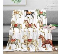 OTBSDNKZZ Estampado 3D Carousel Horses Manta Microfibra Ropa de Cama Elegante y Suave Vintage Amusement Plaid Premium Anti-Bolitas para Regalos de Alta Gama 70×80inch(180x200cm)