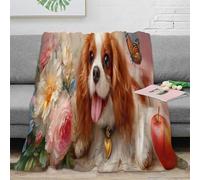 OTBSDNKZZ Estampado 3D Cavalier King Charles Manta de habitación Microfibra Ropa de Cama compacta Mascota Retrato Manta de Cama Suave para monoambientes estudiantiles 50x60inch(127x152cm)