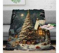 OTBSDNKZZ Estampado 3D Christmas Tree Plaid de sofá Microfibra Ropa de Cama Suave Winter Village Scene Manta de sofá Anti-Bolitas para oficinas Open Space Juveniles 50x60inch(127x152cm)