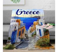 OTBSDNKZZ Estampado 3D Coastal Scene Manta de Siesta Microfibra Ropa de Cama Lavable Mediterranean Village Manta de Oficina Suave para Regalos para compañeros de Trabajo 60x80inch(150x200cm)