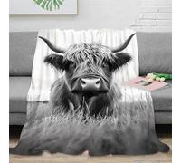 OTBSDNKZZ Estampado 3D Highland Cow Manta de Cama Microfibra Ropa de Cama Anti-Bolitas Negro and Blanco Retrato Manta de Cama cálida para jóvenes Solteros en monoambiente 40x50inch(100x130cm)