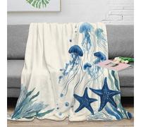 OTBSDNKZZ Estampado 3D Jellyfish Underwater Manta de Cama Microfibra Ropa de Cama esponjosa y cálida Blue Ocean Arte Manta de sofá Lavable para Regalos de Bienvenida a casa 50x60inch(127x152cm)