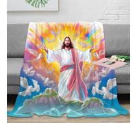 OTBSDNKZZ Estampado 3D Jesus Christ Plaid Microfibra Ropa de Cama Suave y cálido Religious ilustracion Manta para Aire Acondicionado Anti-Bolitas para Pisos Juveniles compartidos 80×90inch(200x230cm)