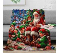 OTBSDNKZZ Estampado 3D Santa Claus Manta de Cama Microfibra Ropa de Cama Lavable Christmas Eve Scene Plaid de Cama Suave y cálido Anti-Bolitas para Uso Nocturno 50x60inch(127x152cm)