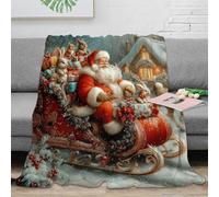 OTBSDNKZZ Estampado 3D Santa Claus Sleigh frazada Microfibra Ropa de Cama Anti-Bolitas Christmas Festive Manta de salón Suave y cálida no desprende Pelusa para Uso en salón 40x50inch(100x130cm)