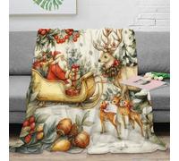 OTBSDNKZZ Estampado 3D Santa Claus Sleigh Manta de Siesta Microfibra Ropa de Cama Suave Christmas ilustracion Plaid de Oficina Anti-Bolitas para recién licenciados en Trabajo 40x50inch(100x130cm)