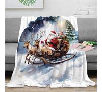 OTBSDNKZZ Estampado 3D Santa Claus Sleigh Manta Microfibra Ropa de Cama Lavable en Lavadora Christmas Winter s Plaid Anti-Bolitas para Estudiantes Fuera de casa 70×80inch(180x200cm)