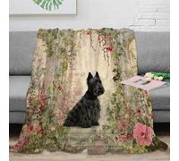 OTBSDNKZZ Estampado 3D Scottish Terrier Manta de Oficina Microfibra Ropa de Cama no desprende Pelusa Vintage Garden Scene Manta de Descanso cálida para jóvenes en Pausa Laboral 40x50inch(100x130cm)