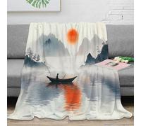 OTBSDNKZZ Estampado 3D Sunset Landscape Manta de Siesta Microfibra Ropa de Cama Lavable Chinese Ink Pintura Manta de Oficina Suave para Regalos para compañeros de Trabajo 60x80inch(150x200cm)