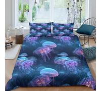 OTBSDNKZZ Neon Glowing Marine Funda de Edredón Microfibra 3 Piezas Compuesto Impresión 3D Cierre de Neon Glowing Marine Funda Edredon Fundas de Almohada Antibacteriana for Familia King（220x240cm）