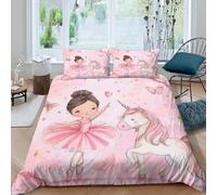 OTBSDNKZZ Pink Fairy Tale Style Funda Edredon Microfibra Suave 3 Piezas Estampado 3D Pink Fairy Tale Estilo Funda de Edredón con Funda de Almohada Transpirable Lavables for niña Double（200x200cm）