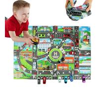 Otbushit Alfombra de Juego para Coche de 33x23 Pulgadas, Alfombra Impermeable de Tela no Tejida para Coche de Juguete, Plegable Antideslizante educativa para tráfico Urbano y Carretera para