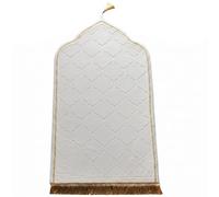 Otbushit Alfombra de oración Musulmana: Alfombra de oración, tapete de Franela Gruesa en Forma de Arco con Detalles en Relieve y Ribete de borlas, 25 x 45 Pulgadas, Blanco