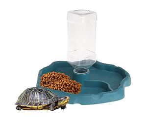 Otbushit Cuenco de Agua para Tortuga 2 en 1, dispensador automático de Cuencos de Comida Desmontable para Reptiles, Accesorios para Tortugas, Color Azul