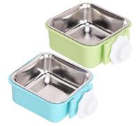 Otbushit Cuencos de Acero Inoxidable para Jaula de Perro con Clip de Bloqueo Seguro, Paquete de 2 Platos de Agua y Comida para Mascotas sin derrames para Viajes en Perrera, Verde y Azul