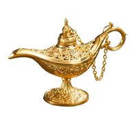 Otbushit Lámpara Aladdin árabe Dorada Vintage con Tapa encadenada, lámpara Genio de aleación Tallada para decoración de Mesa Cosplay Roleplay