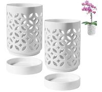 Otbushit Maceta para orquídeas Naturales 2 Piezas de cerámica Blanca con patrón de Moneda Hueca Soporte para Palillos con Doble Drenaje Organizador de Cocina Multiusos macetero de Flores