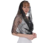 Otbushit Mantilla española de 22x27 pulgadas, exquisito velo cristiano de encaje para la cabeza floral de la iglesia que cubre a las mujeres, negro