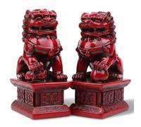 Otbushit Par de estatuas de Foo Dogs, Estatua de Madera de Foo Dog de 3, 5x2, 4x6, 3 Pulgadas, decoración Feng Shui para decoración de Tienda en casa, Oficina, tamaño L