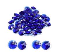 Othmro Cuentas octágonas de cristal azul, 50 piezas de lágrimas de cristal azul de 0.55 pulgadas, prismas colgantes, piezas de repuesto para lámpara de bricolaje, colgante colgante para manualidades