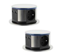 Otio - Lote de 2 bloques empotrables compactos LED 3 tomas 16A 2P+T y 2x USB - Inox