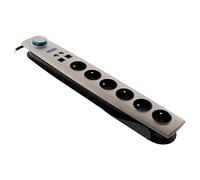 Otio - Regleta de 6 tomas 2P+T 16A + 2 tomas de TV + RJ11/RJ45 Titanium