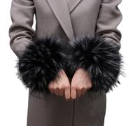 OTKARXUS Muñequeras de piel sintética, 1 par de calentadores de muñeca de piel corta, puños de anillo, mangas cálidas de invierno para mujeres y niñas, Negro con punta gris, talla única