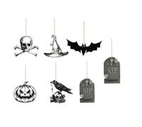 OTKSMDYY Decoración de Ambiente for Fiesta de Halloween, Adorno de Puerta, Calabaza Fantasma, Gato Negro, Letrero de Pared Frontal de Madera(Halloweenwoodentagtypec-6pcs)