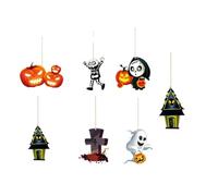 OTKSMDYY Decoración de Ambiente for Fiesta de Halloween, Adorno de Puerta, Calabaza Fantasma, Gato Negro, Letrero de Pared Frontal de Madera(Halloweenwoodentagtypea-6pcs)