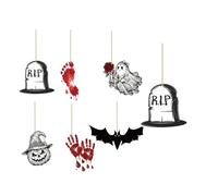 OTKSMDYY Decoración de Ambiente for Fiesta de Halloween, Adorno de Puerta, Calabaza Fantasma, Gato Negro, Letrero de Pared Frontal de Madera(Halloweenwoodentagtypeb-6pcs)