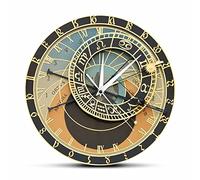 OTKU Reloj Pared Silencioso 30m República Checa Praga Impreso astronómico Reloj de Pared para Dormitorio Steampunk Astrology Relojes European Travel Home Decor Watch