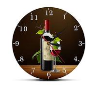 OTKU Reloj Pared Silencioso 30m Vino Tinto y Blanco Bodega Borrachería Signo de Cocina Moderna Reloj de Pared Botellas y Copas de Vino con Uvas Home Bar Taberna Reloj de Pared