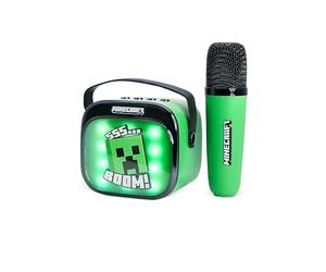 OTL Technologies Altavoz DE Karaoke INALÁMBRICO con MICRÓFONO Y Luces LED Minecraft Compatible con Cualquier Fuente DE Sonido Bluetooth