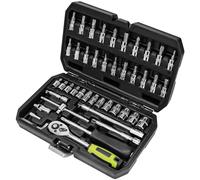 OTLOOMTBT Juego de 46 llaves de carraca de grado industrial de 1/4 pulgadas, con juego de llaves métricas y barra de extensión para reparación de automóviles y hogar, con caja de almacenamiento gruesa