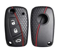 OTMIK Funda de Silicona para Llave de Coche para Fiat Stilo Grande Punto Bravo Linea Idea Panda 500 Accesorios para Llaves (Negro Línea Roja)