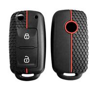 OTMIK Funda de Silicona para Llave de Coche VW T5 Polo Passat Volkswagen Golf 4 5 6 Caravelle Skoda Fabia Octavia Ligier JS Seat Toledo Key Shell Accesorios (Línea Roja)