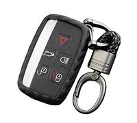 OTMIK Funda para Llave de Coche con Patrón de Fibra de Carbono Apto para Land Rover Range Rover Sport Evoque Accesorios de Funda de Silicona para Llaves (Caso Clave + Llavero)